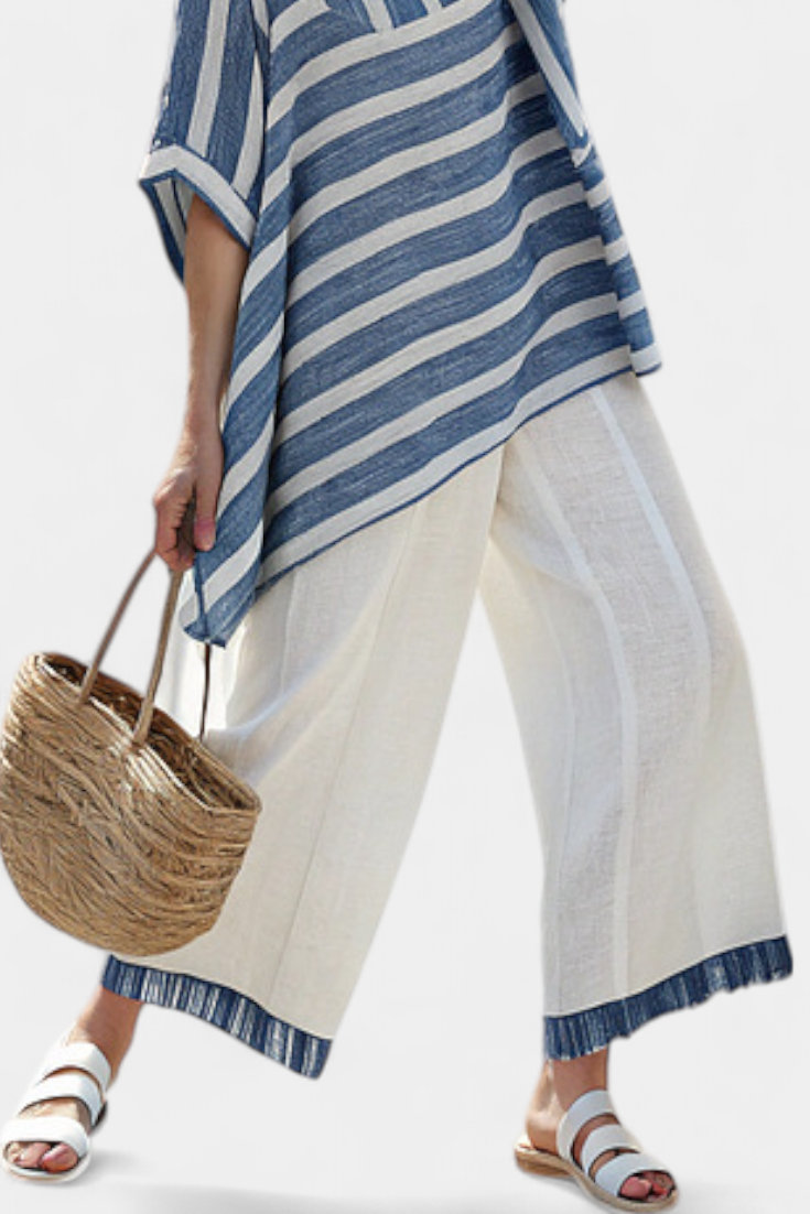 GIULIA - Completo blu a righe con top e pantaloni eleganti