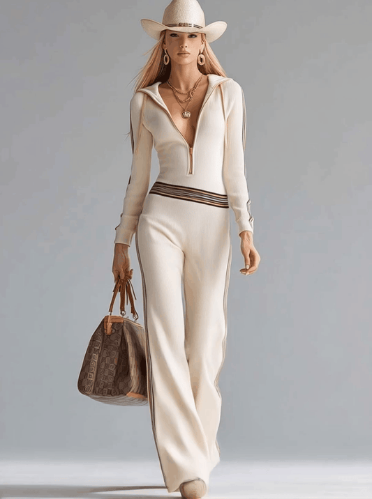 AURORA - Jumpsuit retrò con cappuccio e zip, 3 colori