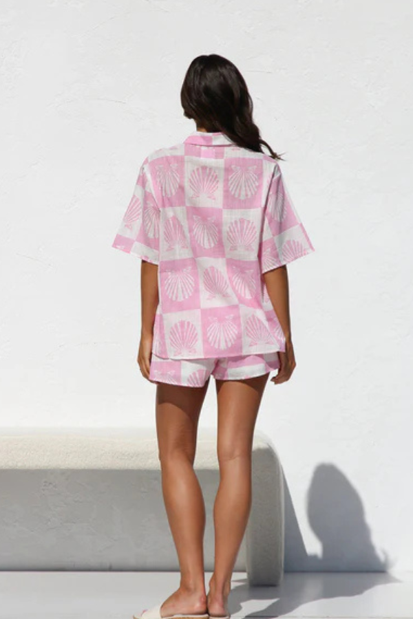 SOFIA - Set rosa camicia e shorts estivi