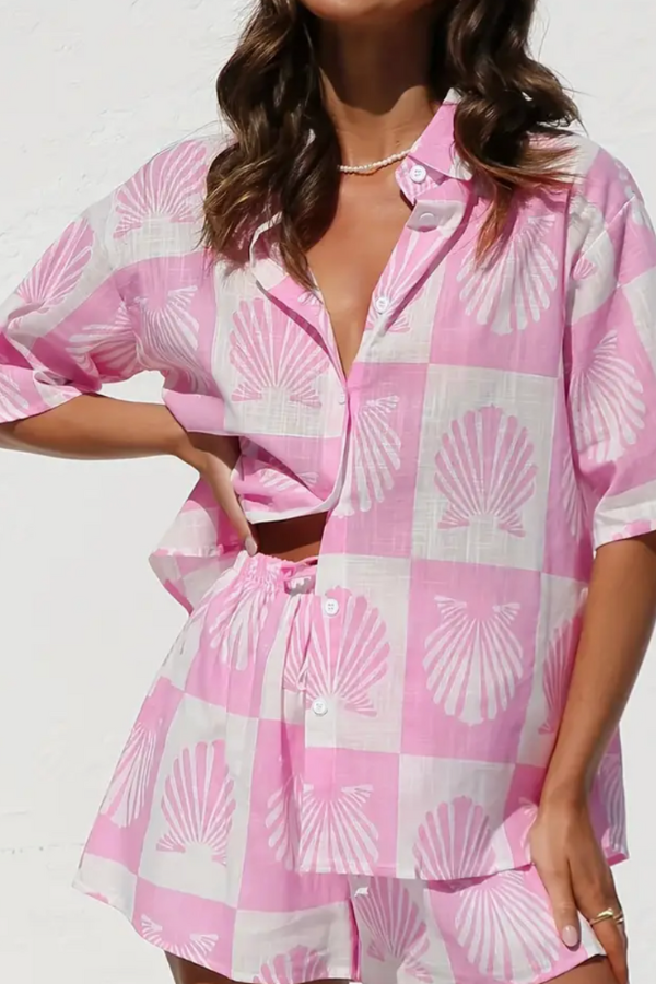 SOFIA - Set rosa camicia e shorts estivi