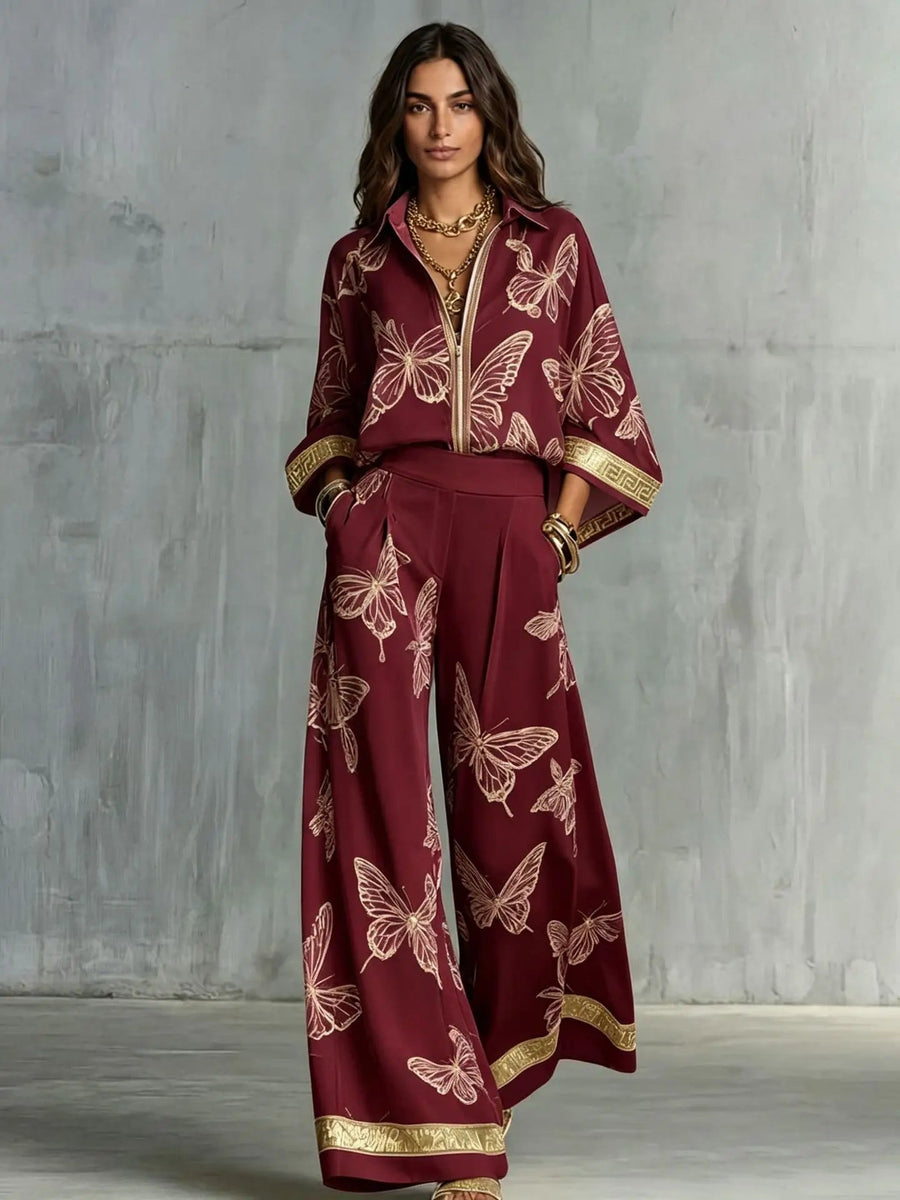 SUMIRAGO - Set due pezzi in tessuto leggero, pantaloni e top multicolore