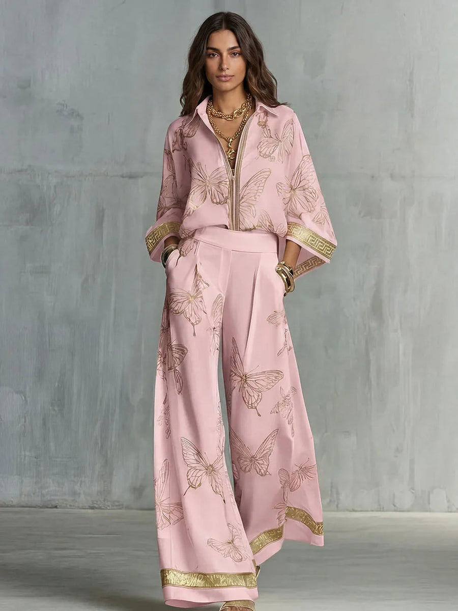 SUMIRAGO - Set due pezzi in tessuto leggero, pantaloni e top multicolore
