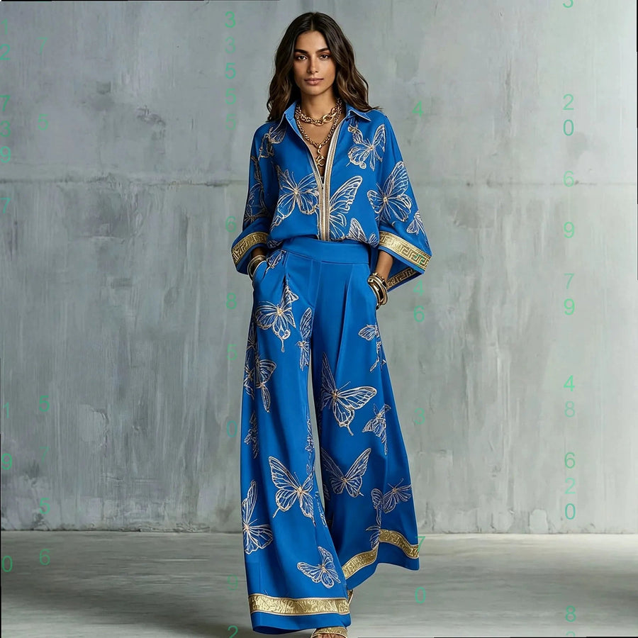 SUMIRAGO - Set due pezzi in tessuto leggero, pantaloni e top multicolore