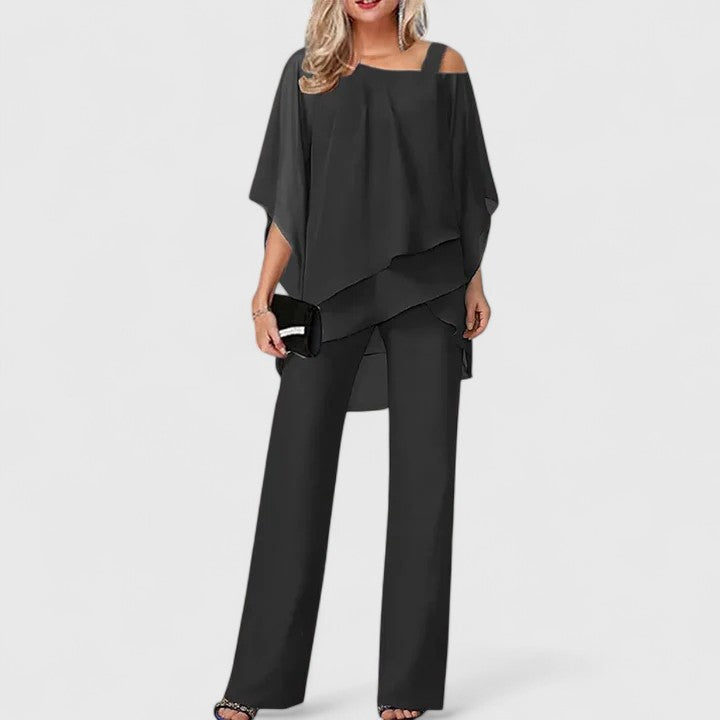 URORA - Completo donna elegante due pezzi pantalone nero