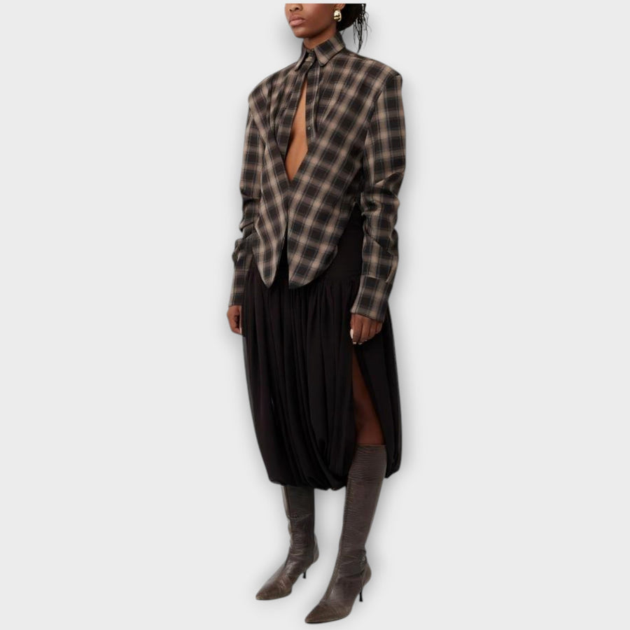 CHIARA - Blusa rigata cut-out con gonna drappeggiata