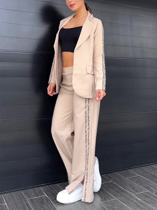 CISSONE - Completo donna bicolore con pantaloni spacchi laterali