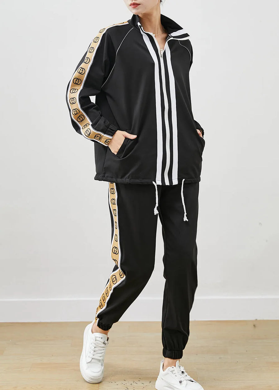 SEVERINA - Felpa oversize nera in cotone patchwork con coulisse