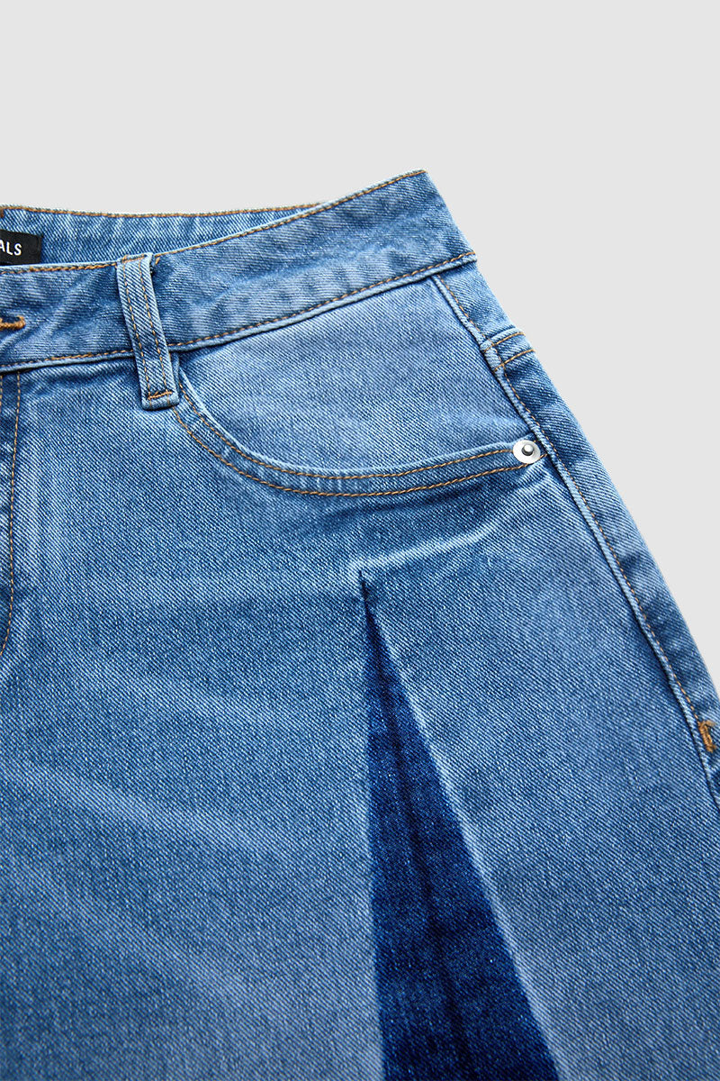 GAGLIOLE - Jeans wide leg blu medio a vita media con pannelli a contrasto e orlo grezzo