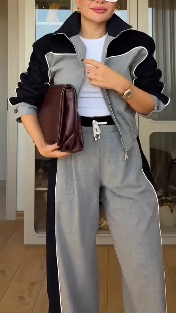 Set due pezzi con giacca con profili e pantaloni ampi
