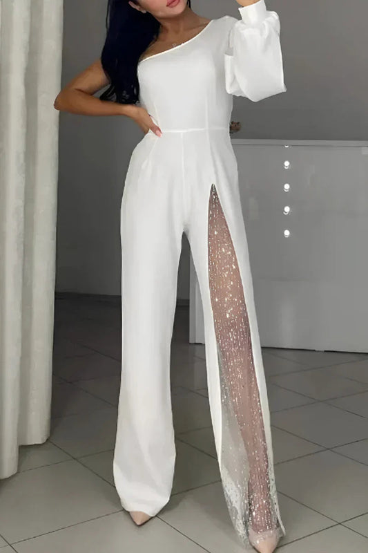 VALENTINA - Tuta Mono Elegante Asimmetrica Nero e Bianco