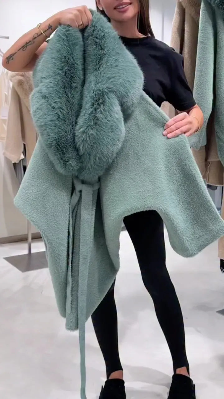 TOLFA - Abito cappotto con maxi collo soffice per uscite chic ✨