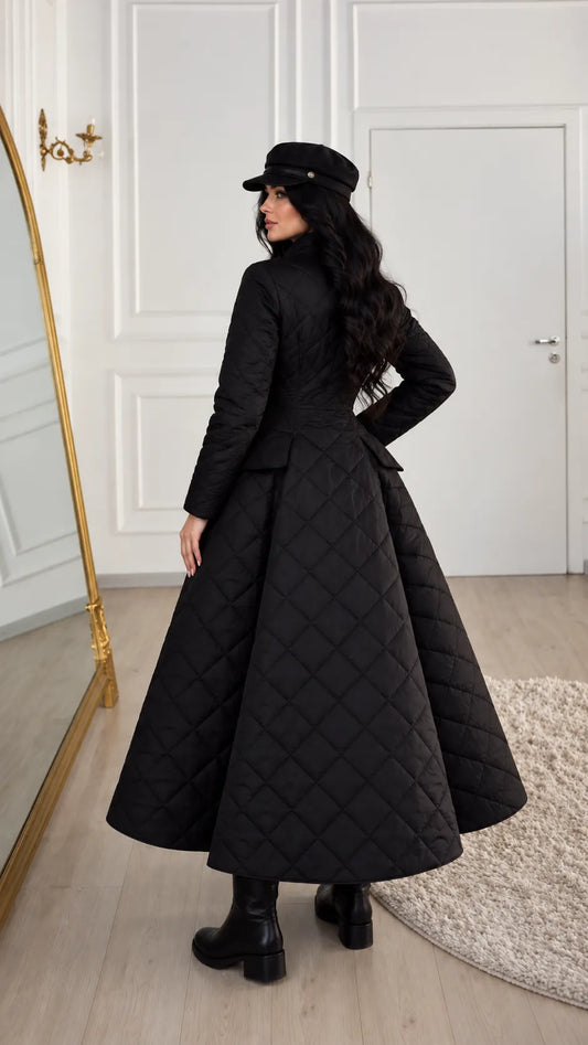 BIENTINA - Cappotto lungo nero trapuntato svasato