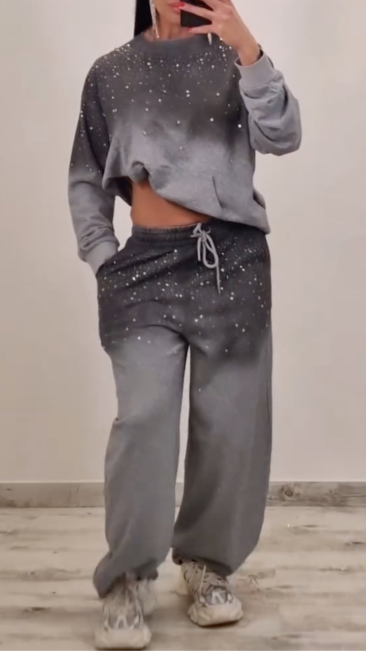 PARETO - Set due pezzi grigio e nero con strass sfumati