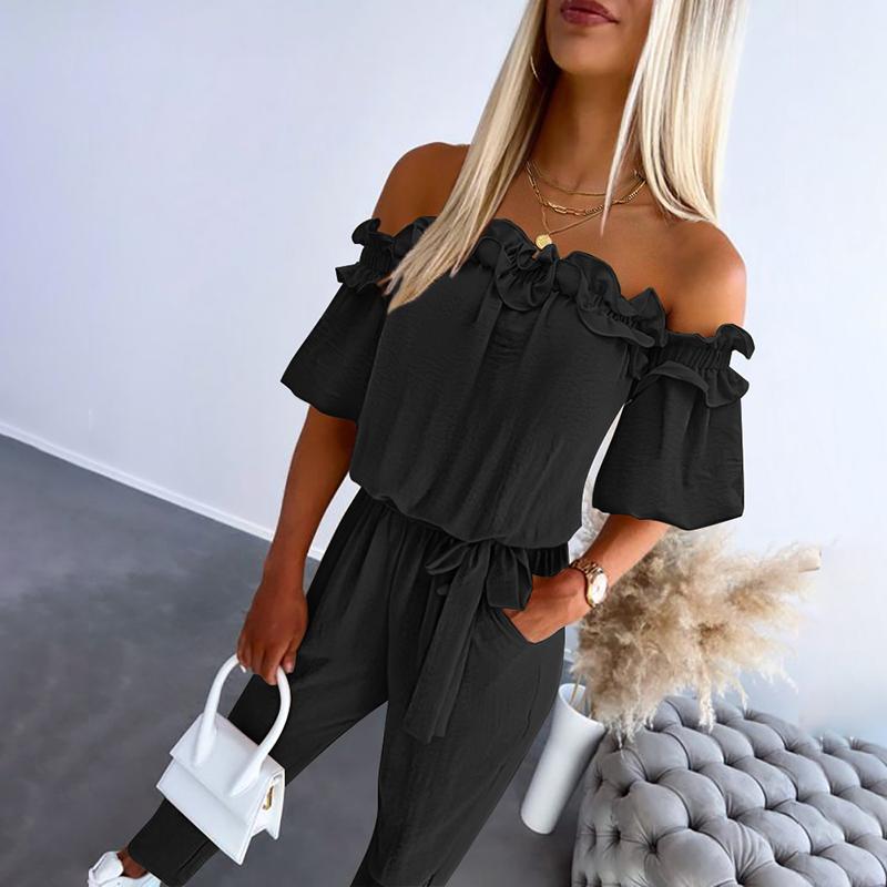 GIULIA - Tuta off-shoulder con volant romantici