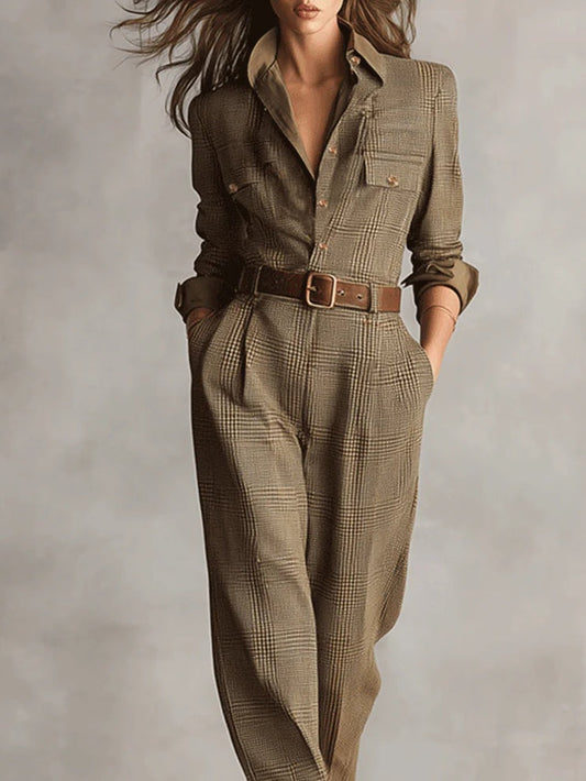 ALICE - Tuta in Tweed Marrone dal Motivo Elegante