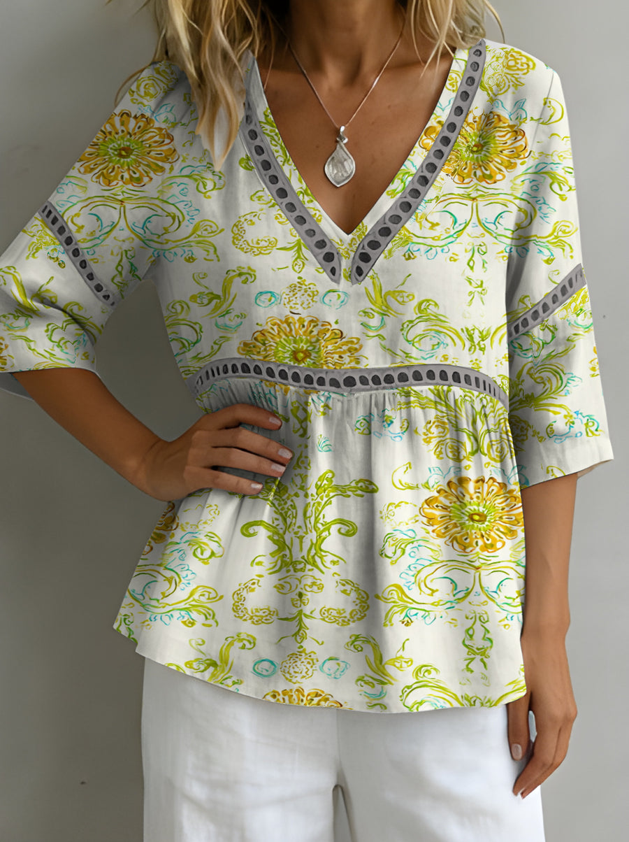 FAULE - Kimono in lino con gru e onde