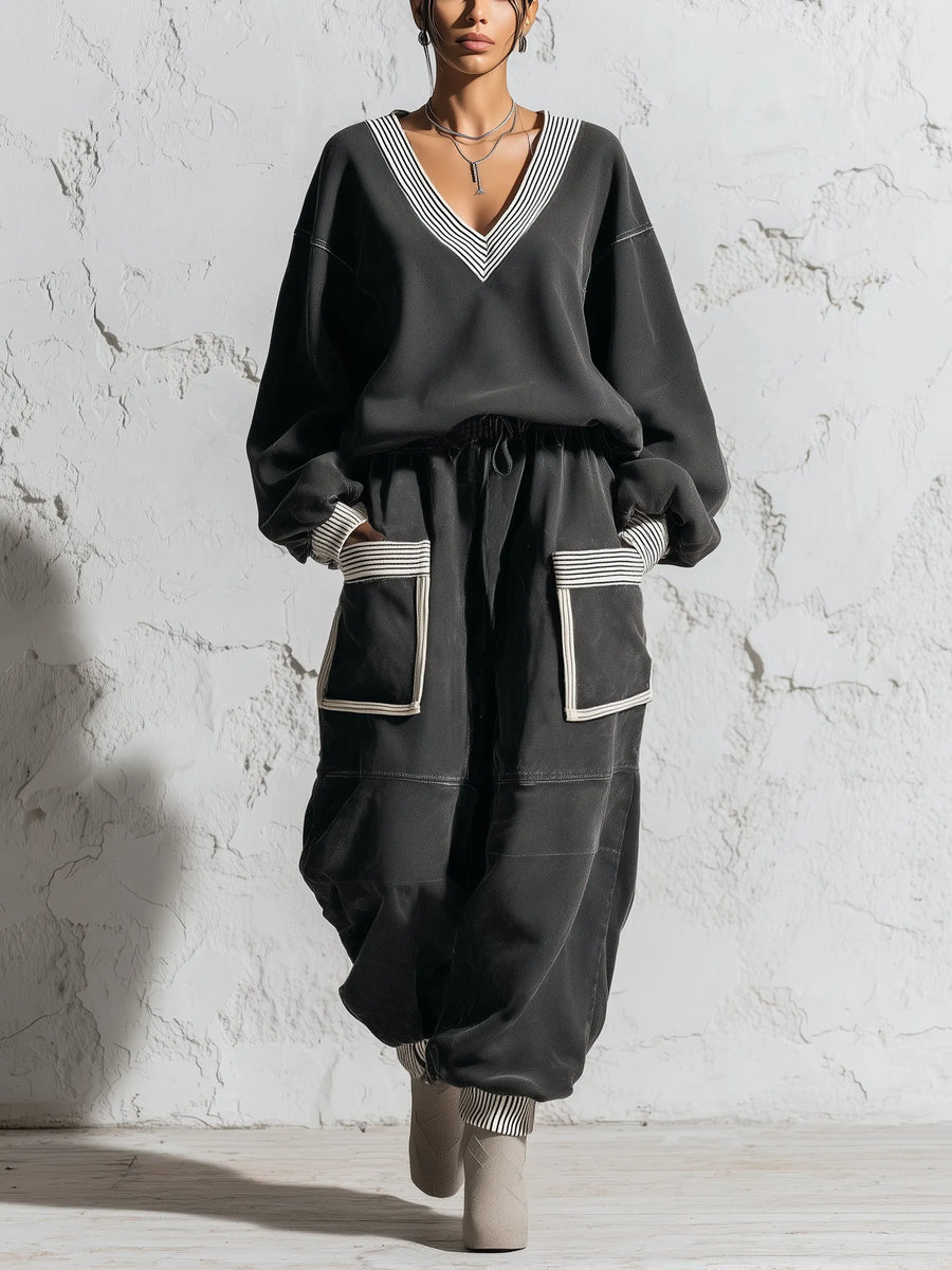 VESCOVANA - Set due pezzi grigio con felpa oversize e jogger utility