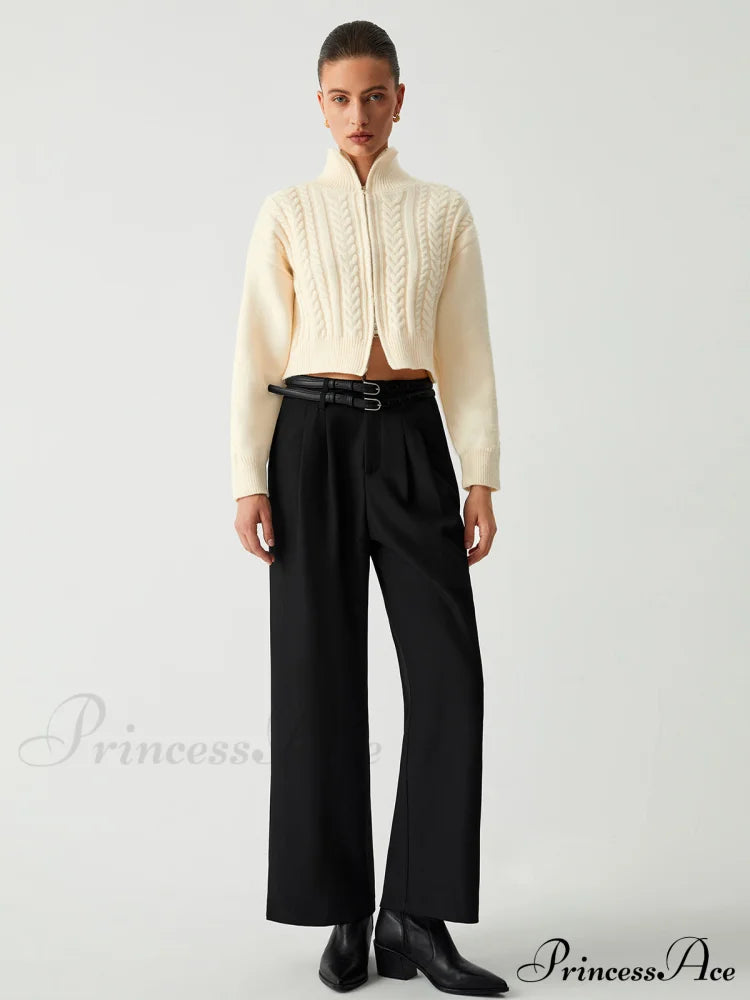 MARANELLO - Cable Knit Two Trendy Way Zip Crop Cardigan