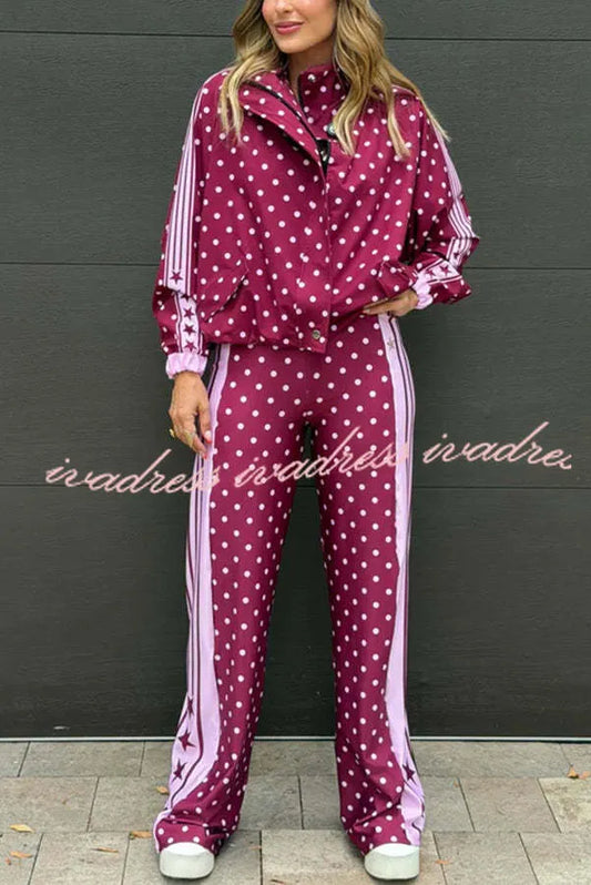 CARTOSIO - Pantaloni wide leg a vita alta con stelle e pois