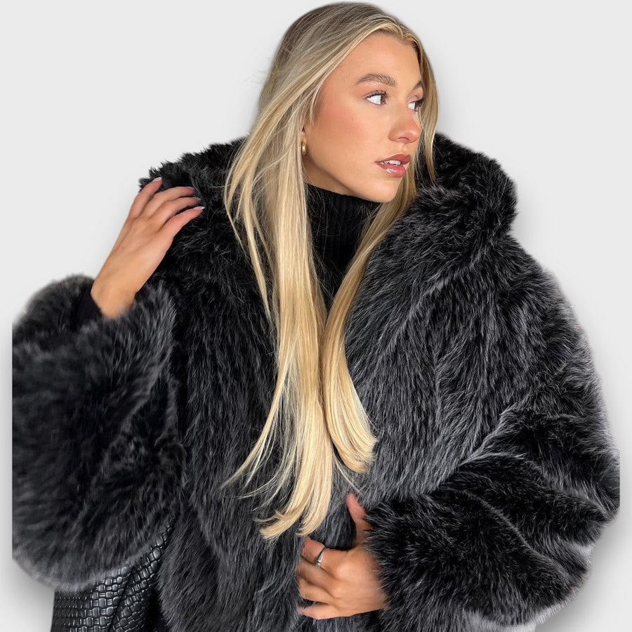 IMPERIA - Giacca oversize in pelliccia sintetica grigio fumo