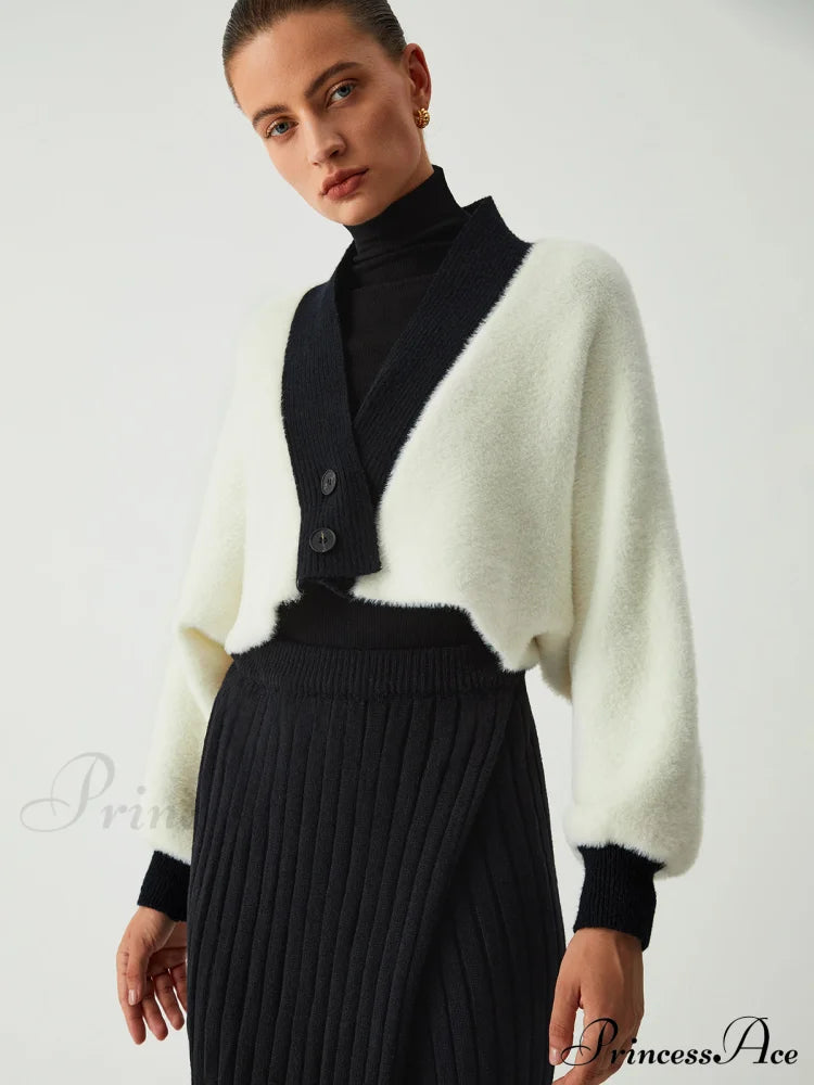 SIDONIA - Contrast Trim Graceful Fuzzy Crop Cardigan
