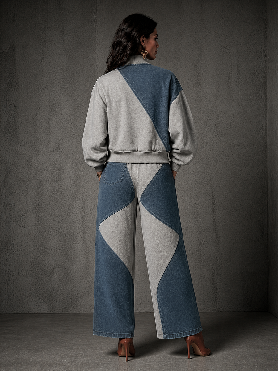 TRIGOLO - Set due pezzi blu e grigio con zip casual