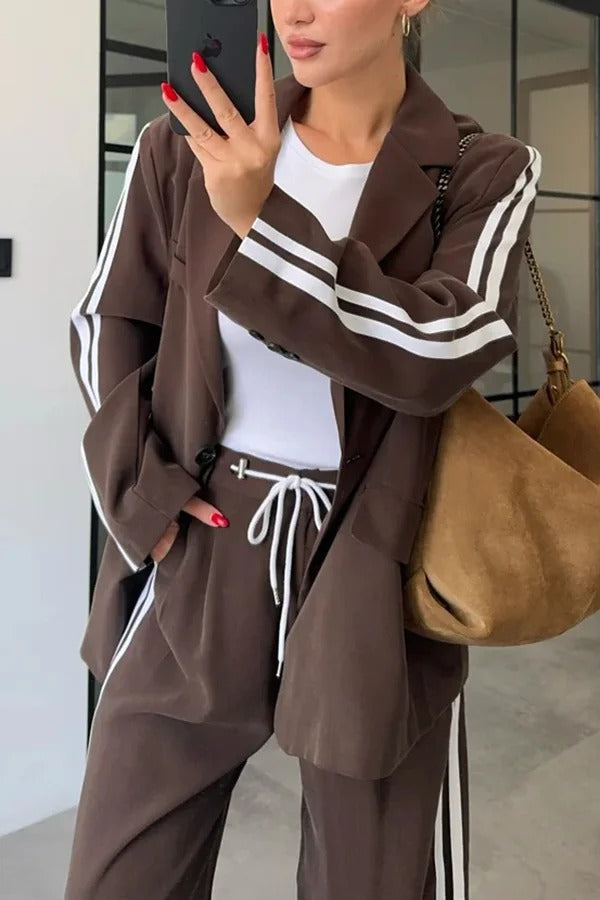 LEVVIE - Set due pezzi con blazer e pantaloni con cintura a cordino
