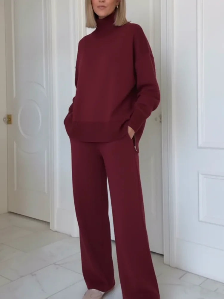 MARTINA - Coordinato due pezzi collo alto zip e pantaloni dritti