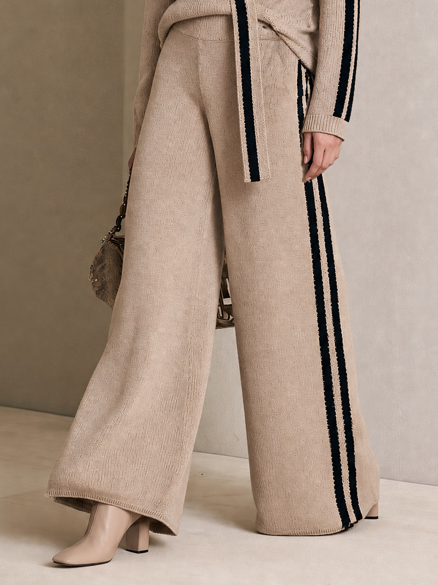 CADONEGHE - Set due pezzi in maglia beige a righe nere