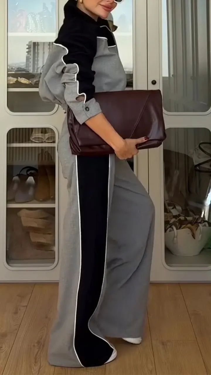 Set due pezzi con giacca con profili e pantaloni ampi