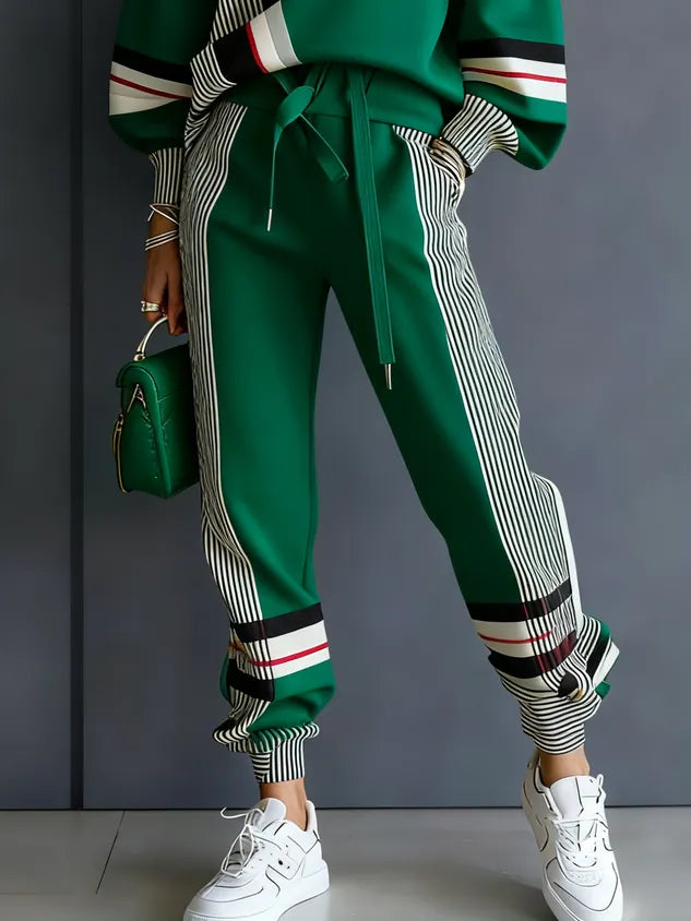 Color blocked hooded casual hoodie and pants set