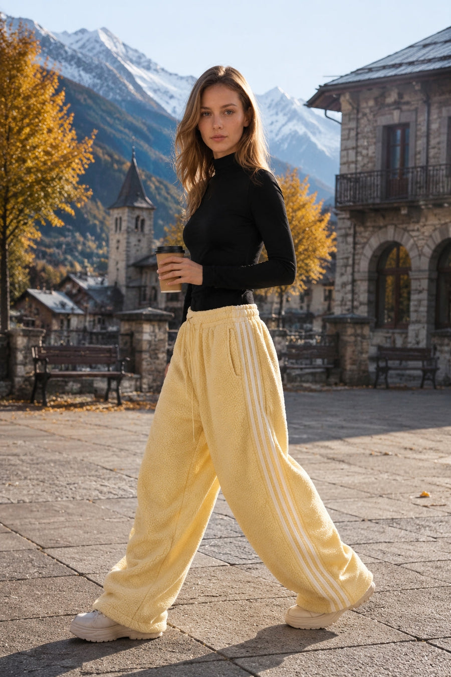 Pantaloni • Tessuto morbido • Gamba ampia con bande laterali 🌿