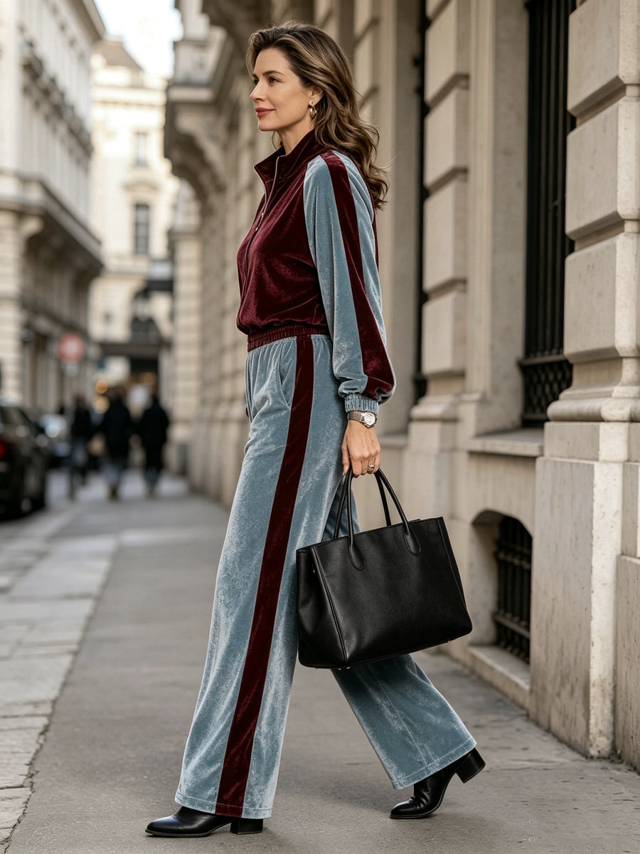 TREMEZZINA - Set due pezzi in velluto blu, giacca e pantaloni ampi
