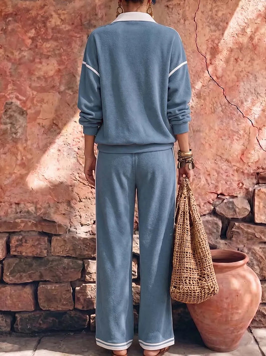 FERRUCCIA - Set due pezzi con maglia a colletto e pantaloni ampi a vita alta