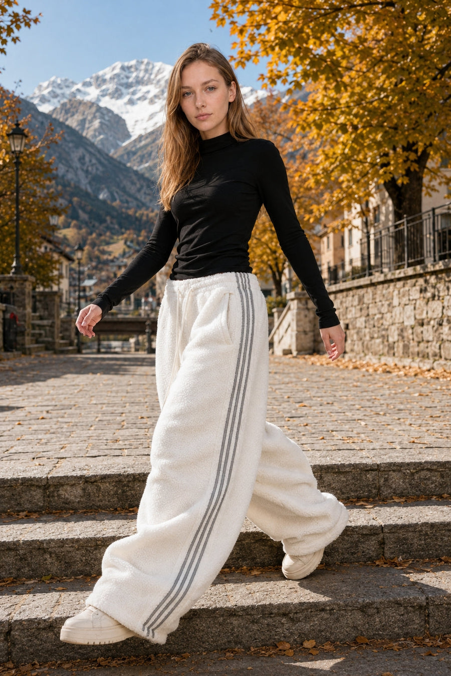 Pantaloni • Tessuto morbido • Gamba ampia con bande laterali 🌿