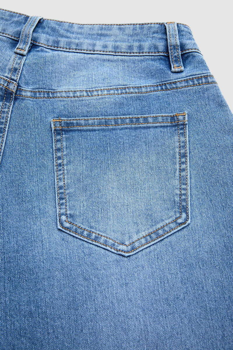 GAGLIOLE - Jeans wide leg blu medio a vita media con pannelli a contrasto e orlo grezzo