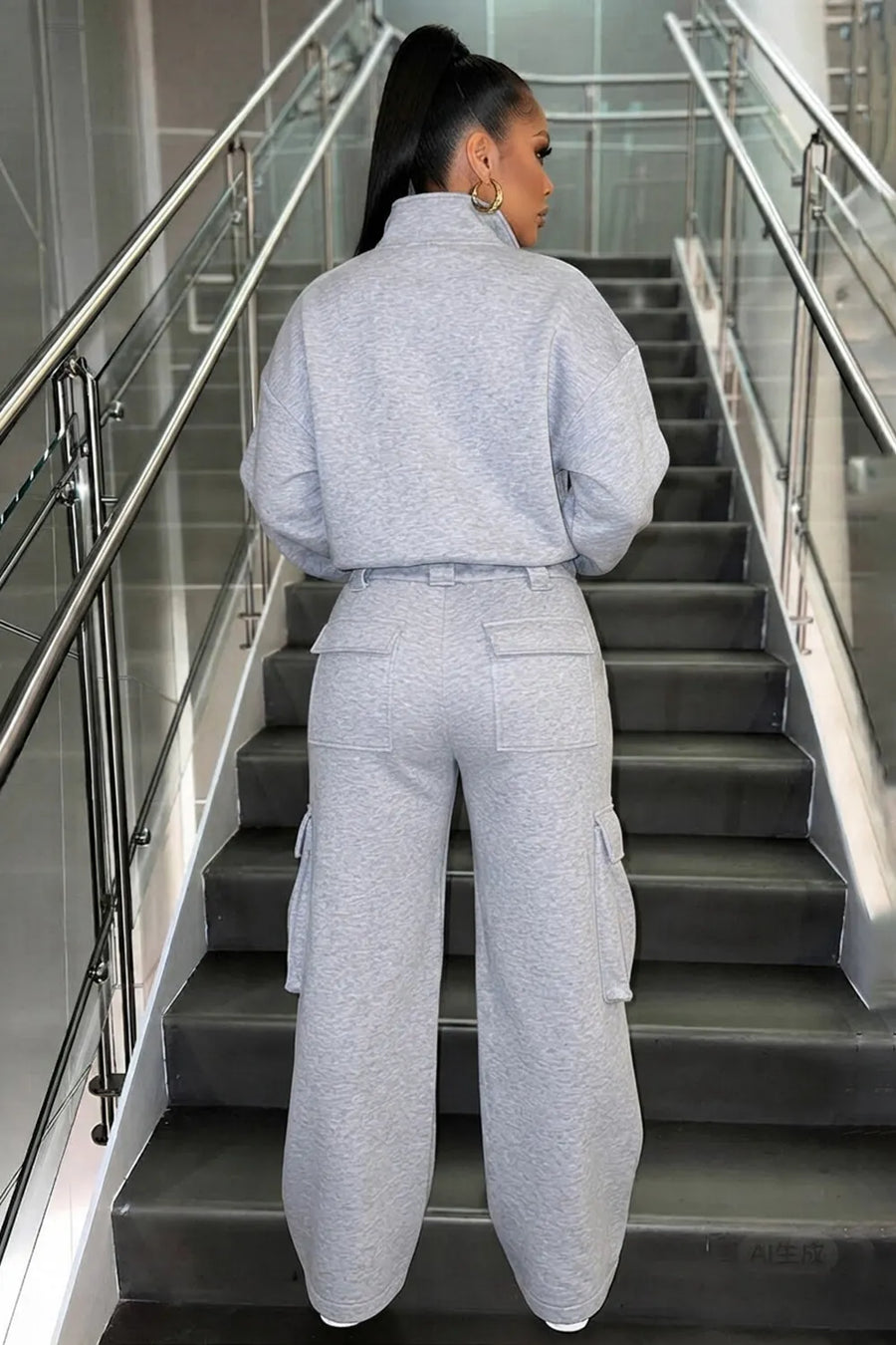 VENZONE - Set due pezzi grigio con felpa cargo e pantaloni multitasche