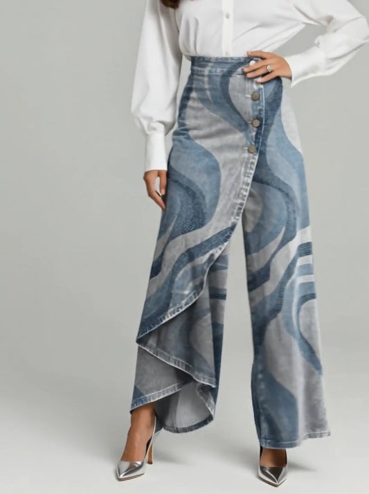 ASSOLO - Jeans multicolor a vita alta, gamba larga e stampa a righe — SHOT 1