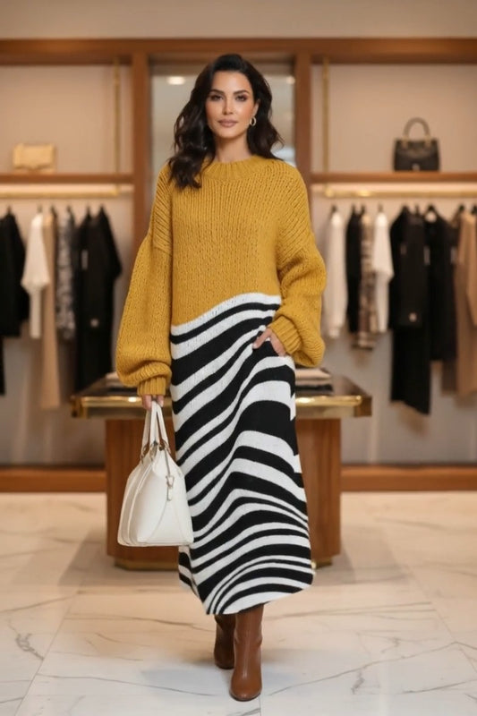 CRISSOLO - Maxi dress in maglia multicolor con stampa geometrica — SHOT 1