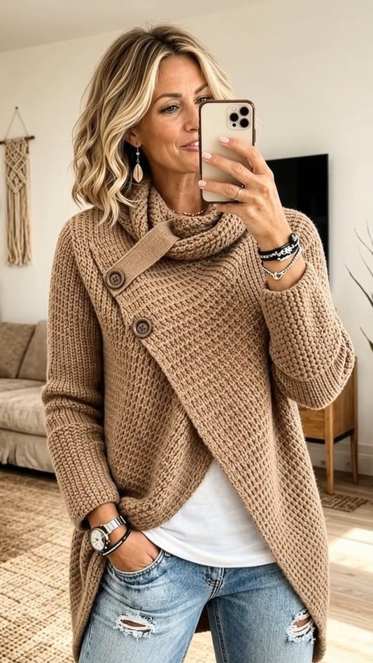 CURTATONE - Cardigan in maglia con scollo a cappuccio, 4 colori — SHOT 1