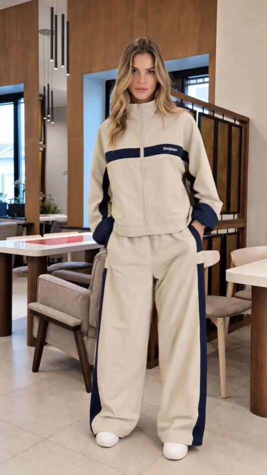 ULIVO - Set due pezzi sportivo con zip e pantaloni ampi multicolore — SHOT 1