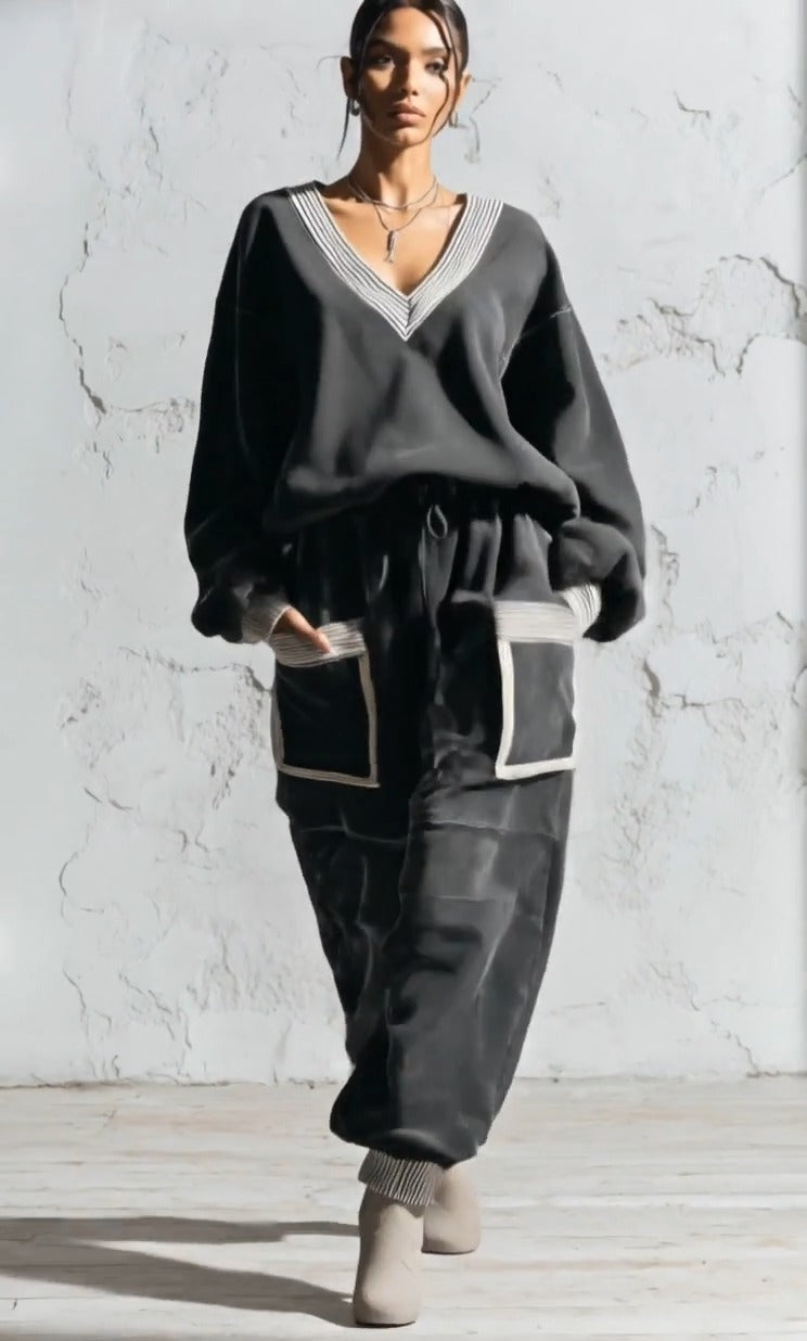 VESCOVANA - Set due pezzi grigio con felpa oversize e jogger utility