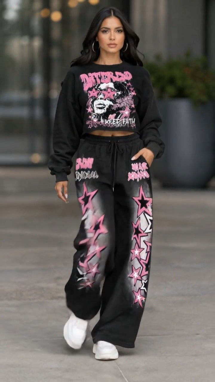 CERMIGNANO - Set due pezzi con stelle grafiche per look streetwear ✨