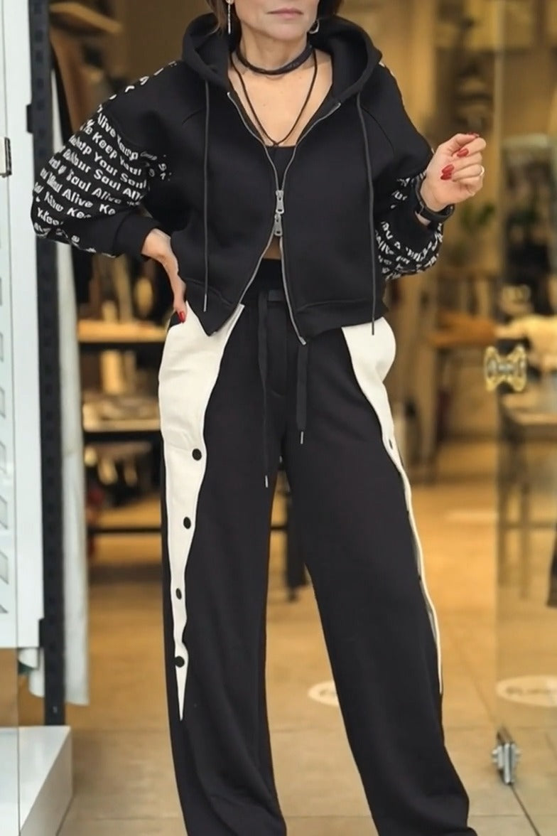 LOUNA - Set due pezzi con cappuccio e zip, stampa lettering, multicolore