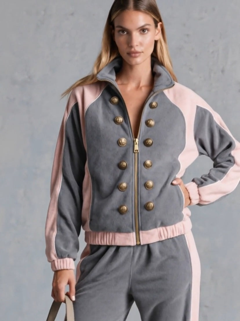 NUMANA - Set due pezzi in pile grigio con zip e revers doppiopetto