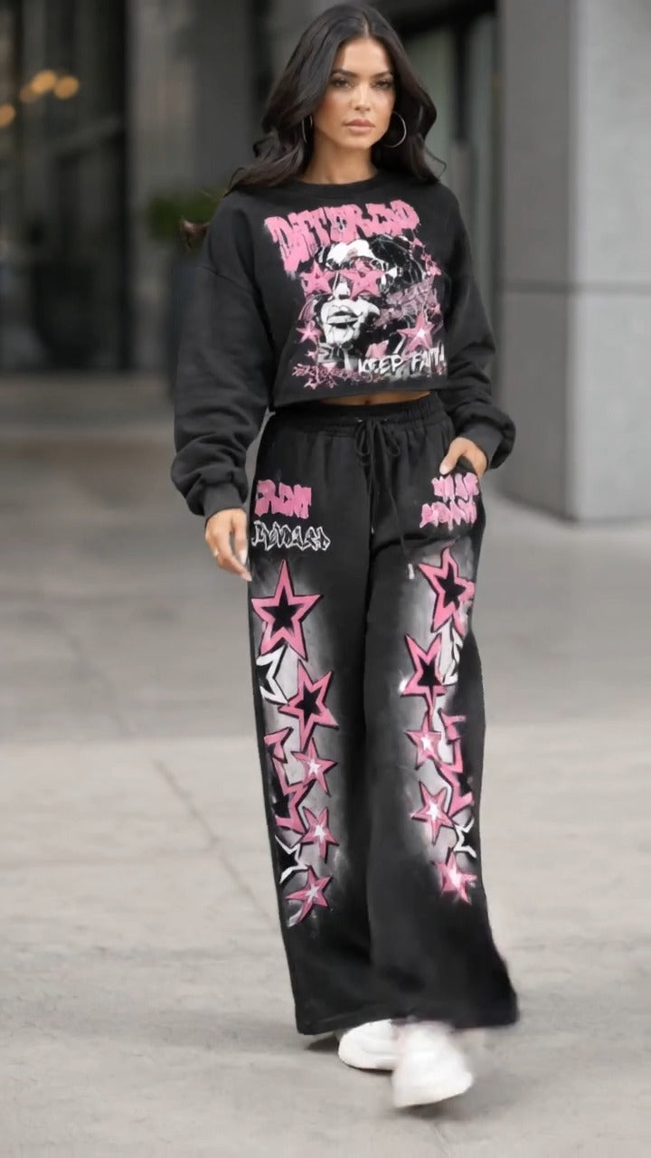 CERMIGNANO - Set due pezzi con stelle grafiche per look streetwear ✨