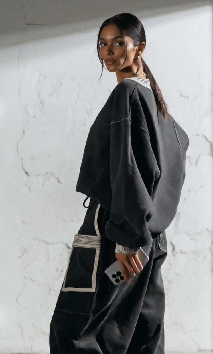 VESCOVANA - Set due pezzi grigio con felpa oversize e jogger utility