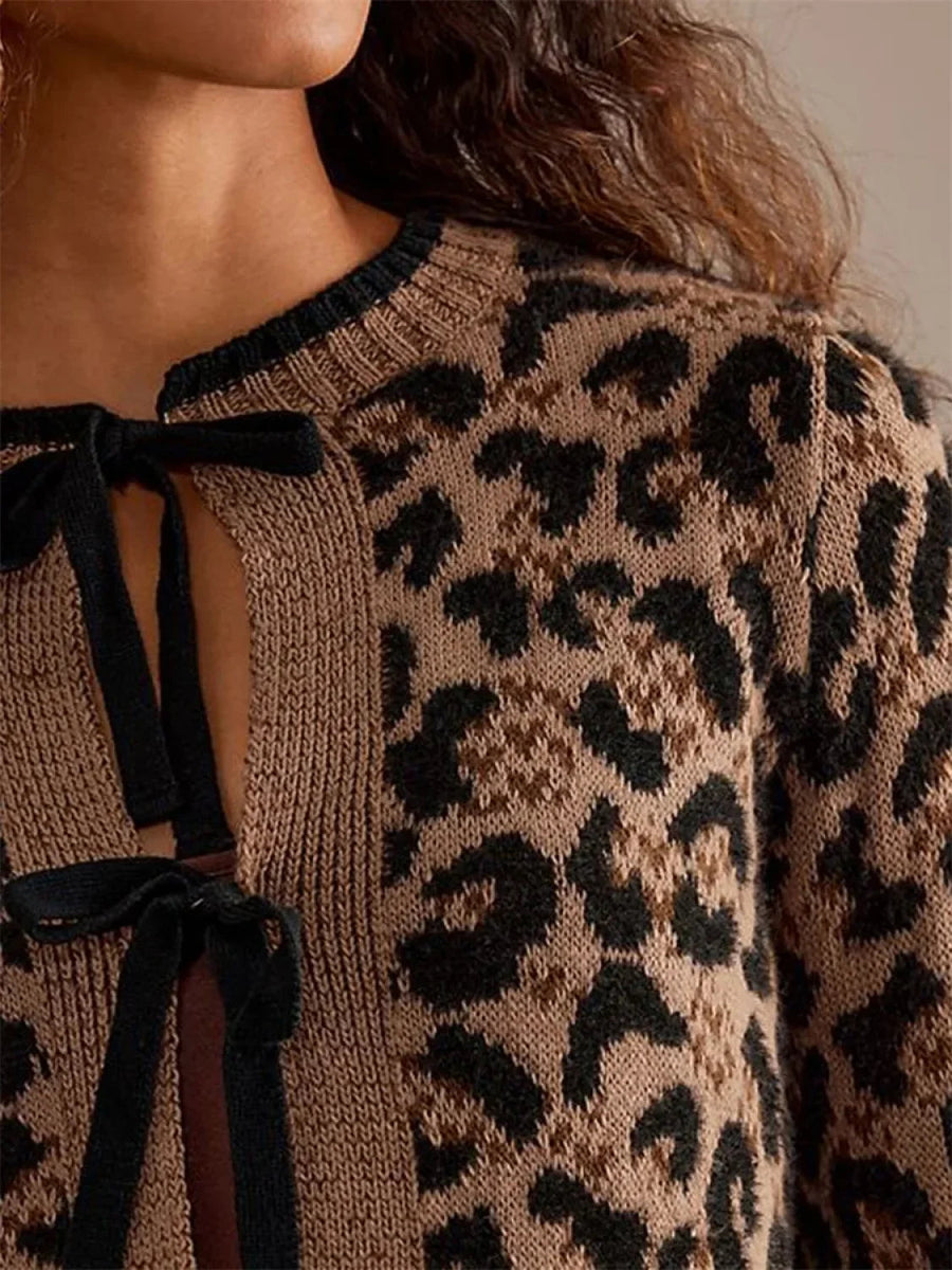 CURSI - Cardigan in maglia a coste con stampa leopardata