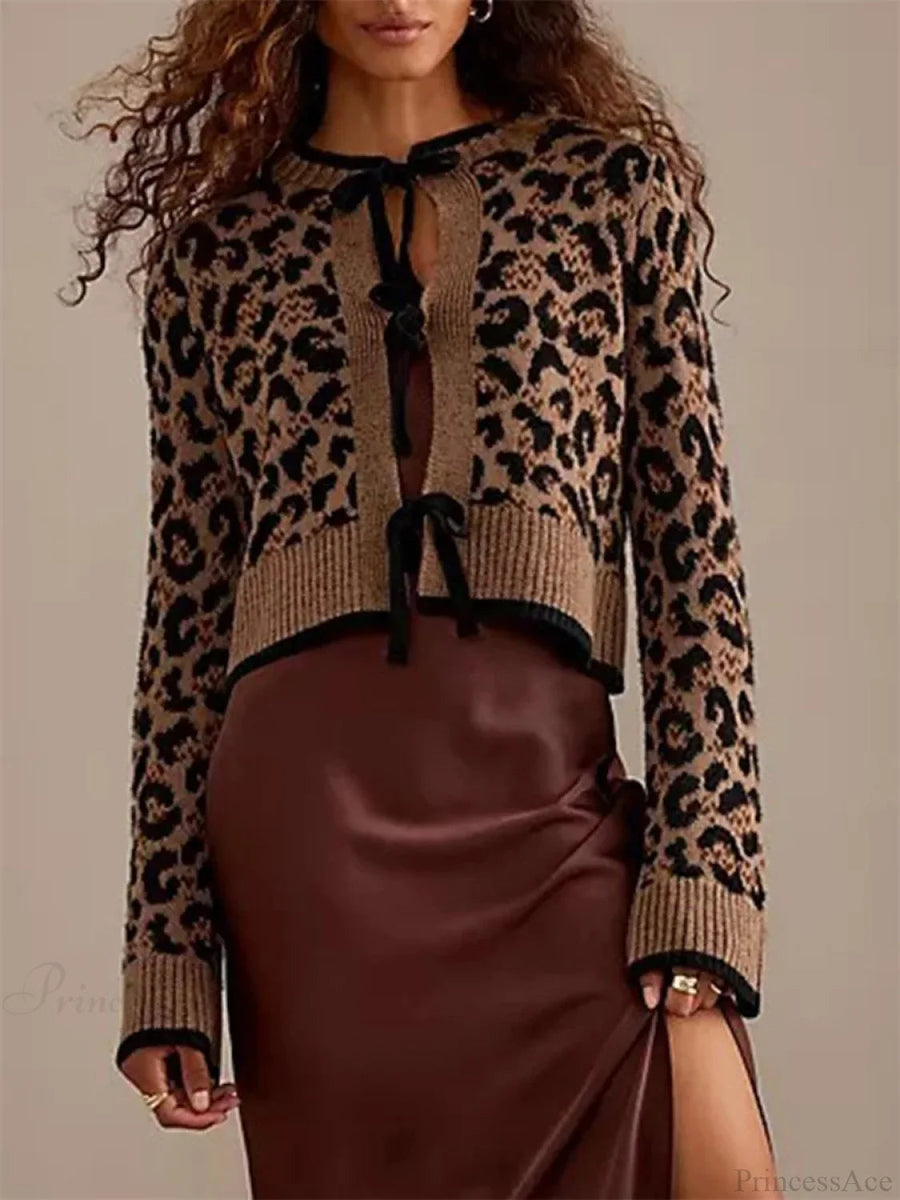 CURSI - Cardigan in maglia a coste con stampa leopardata