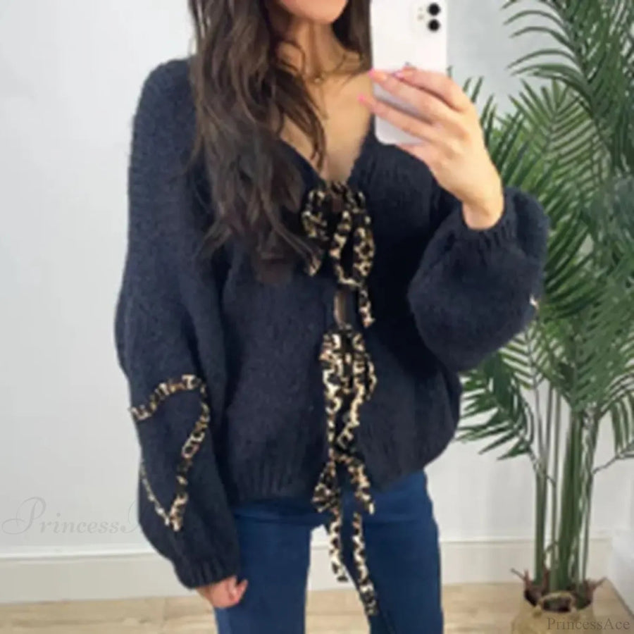 YARA - Cardigan leopardato con fiocco